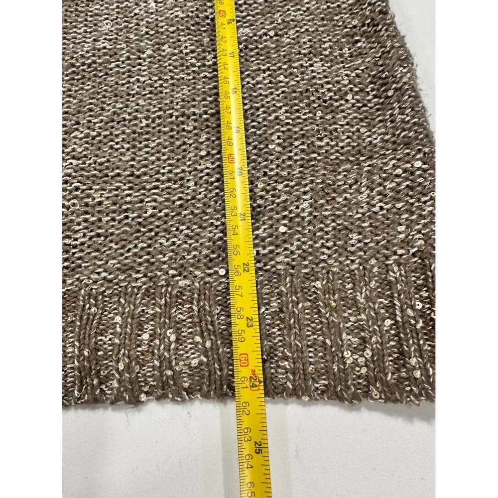 Chico's Cowl Neck Sweater Sparkle Sequins Knit Brown Women Size‎ XL 3